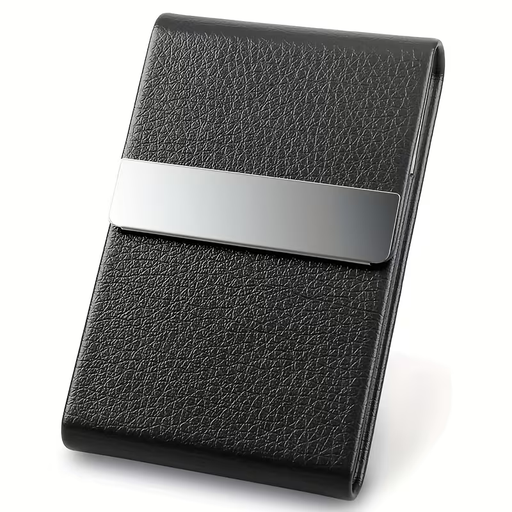 Porte-cartes de visite en acier inoxydable avec protection RFID - Format poche professionnel, fermeture magnétique, design carbone noir